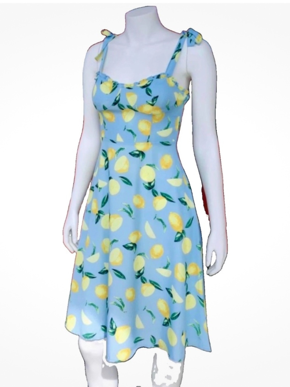 JUICY COUTURE LEMON SQUEEZE SUNDRESS Tie Strap Smocked Midi Sky Blue Yellow S